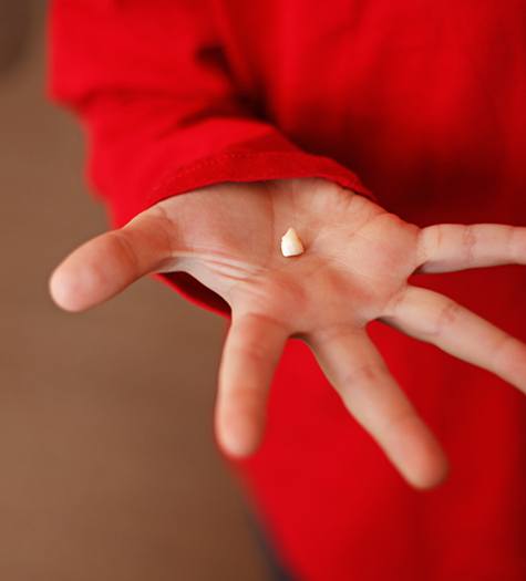 Little boy holding an extracted tooth